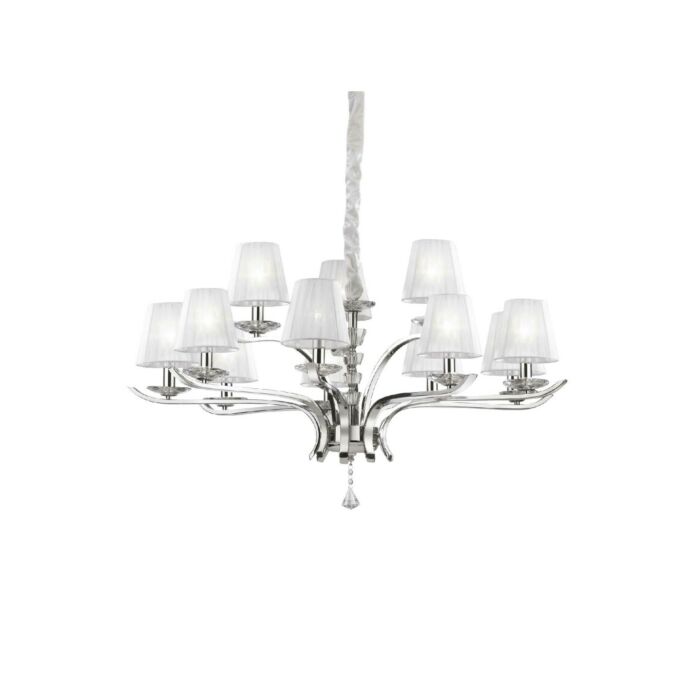 ideal lux 066431 PEGASO SP12 Lampadario in metallo cromato e cristalli con paralumi in tessuto