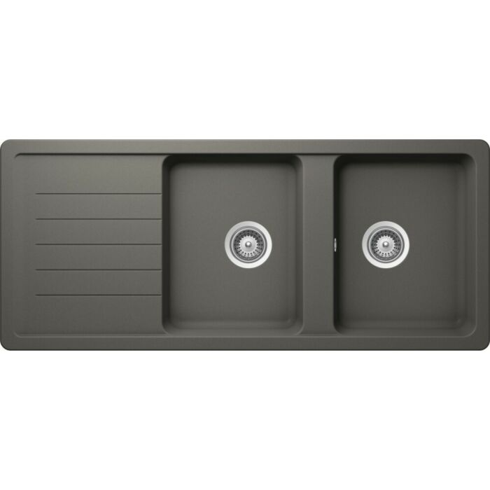 schock Toledo D200 2-Becken-Auf-/Unterbauspüle 116 x 50 mit umkehrbarem Abtropfgestell – Silverstone