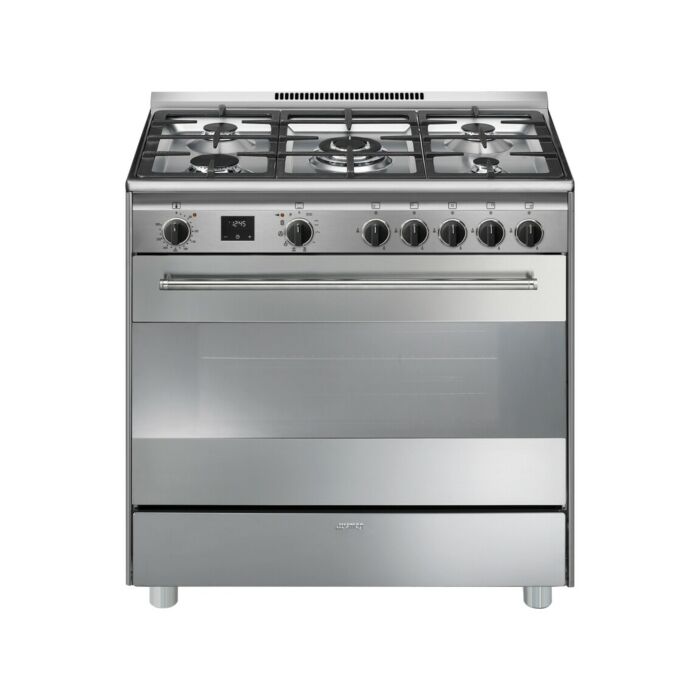 smeg BG91PX2 Concerto Cuisine d'approche 90 x 60 - 5 feux gaz + 1 four électrique - inox