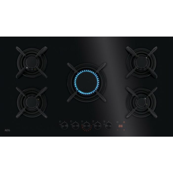 aeg HKB95453NB on Glass Gas hob cm. 90 - black glass