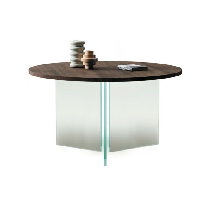devina nais SMART RING FREE TABLES Fixed round table - solid wood top with iron structure | wood | glass