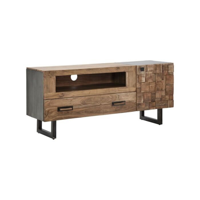 mauro ferretti 1423110000 MUMBAI TV-Schrank mit Holzstruktur und Metallbeinen
