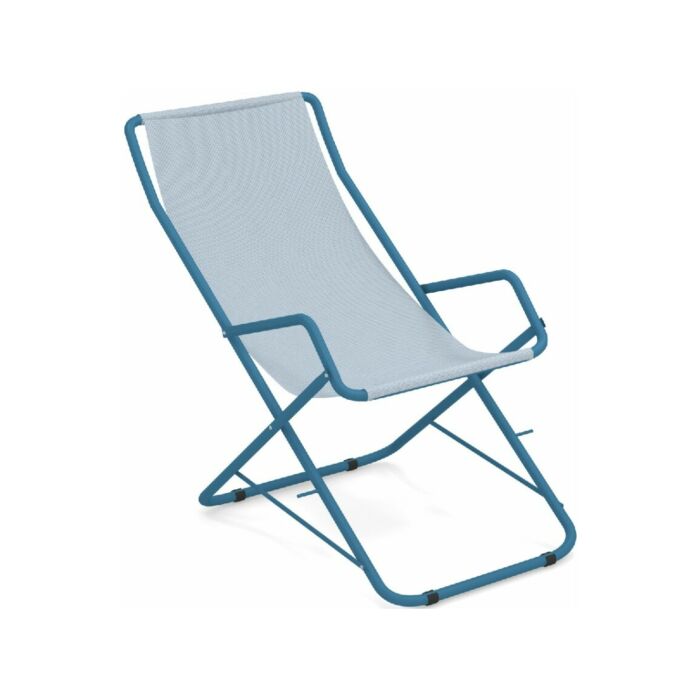 emu 170 Bahama Deck chair with blue metal structure and light blue fabric seat