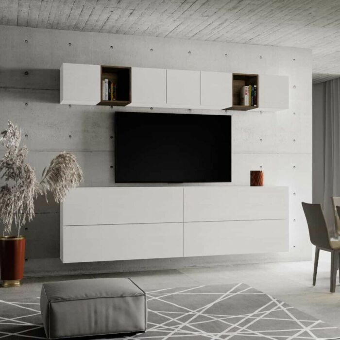 itamoby ISOKA A104 Equipped wall composed of 4 horizontal wall units, 5 cube wall units and 2 open wall units