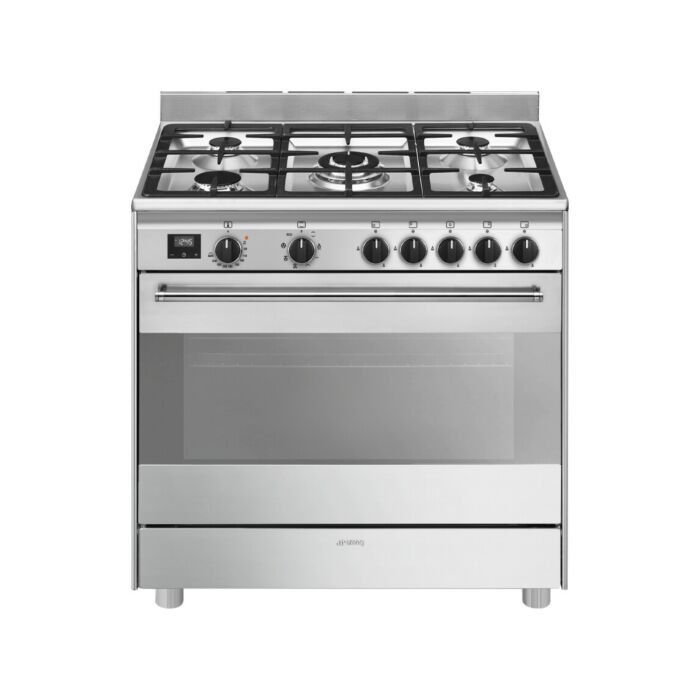 smeg BG91X2 Concerto Cuisine d'approche 90x60 cm. - 5 feux gaz + 1 four électrique - inox