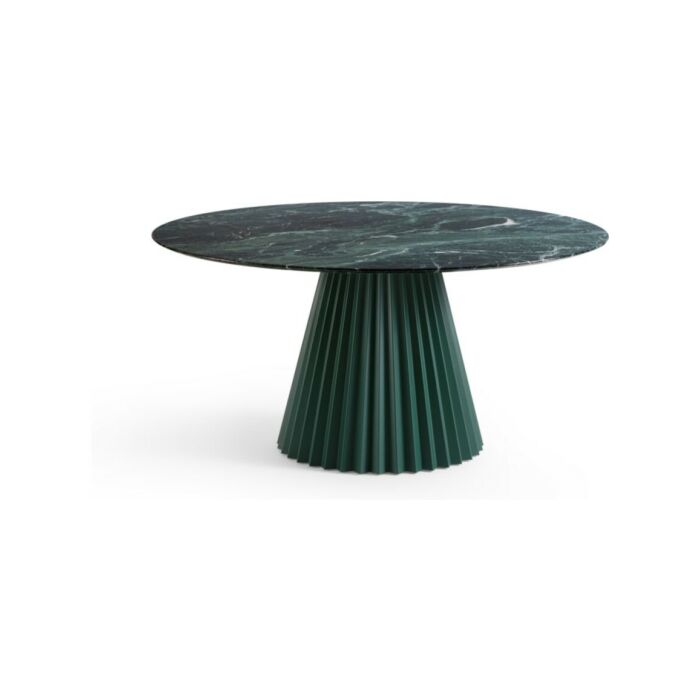 midj PLISSÉ Tavolo fisso rotondo con struttura in metallo e piano in legno impiallacciato | vetroceramica | marmo