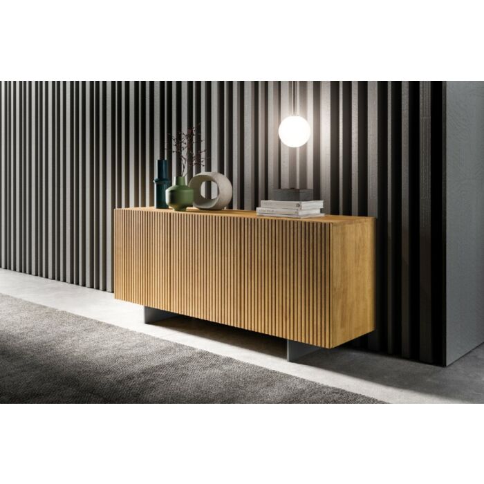 fgf STAR 3-door sideboard in solid wood, OAK finish with metal feet | glass | polypropylene