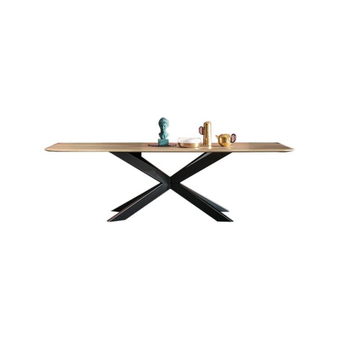 devina nais COPENHAGEN FREE TABLES Fixed barrel-shaped table - solid wood top with soapedge edge and iron structure | wood | glass