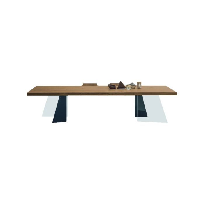 devina nais M3 FREE TABLES Fixed/extendable rectangular table - solid wood top with slanted edge and iron frame | wood | glass
