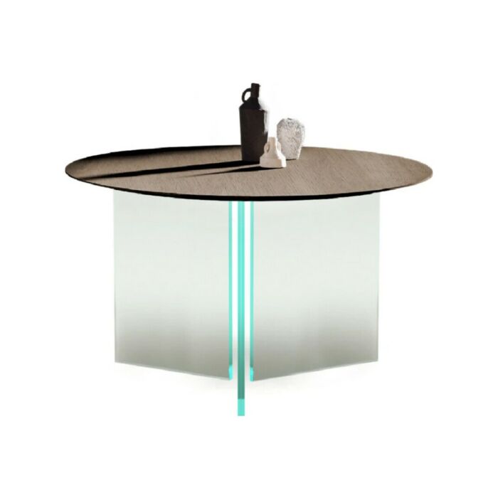 devina nais MANHATTAN RING FREE TABLES Fixed round table Ø 140 cm - solid oak top with diamond profile and iron structure | wood | glass