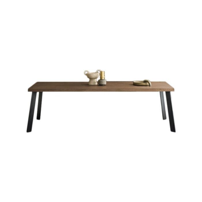 devina nais SEATTLE FREE TABLES Tavolo rettangolare fisso/allungabile - piano in legno impiallacciato con bordo irregolare effetto corteccia e struttura in ferro | legno | vetro