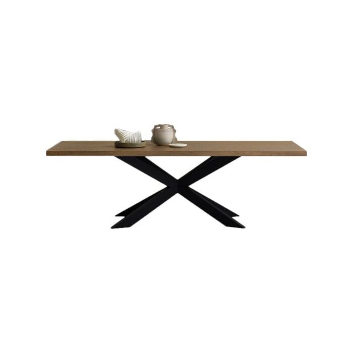 devina nais DAKOTA FREE TABLES Tavolo rettangolare fisso/allungabile - piano in legno impiallacciato con bordo dritto e struttura in ferro | legno | vetro
