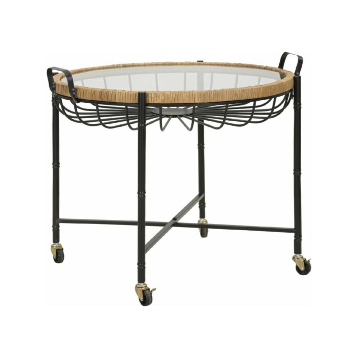 mauro ferretti 1425910000 Cebu Tavolino fisso in metallo / rattan e piano in vetro