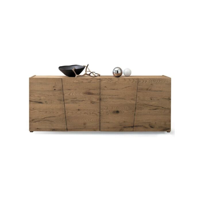 devina nais MADIA UNIKA H75 Living & More Sideboard H 75 cm with 4 doors in solid oak with iron feet | glass | without feet - 3 sizes
