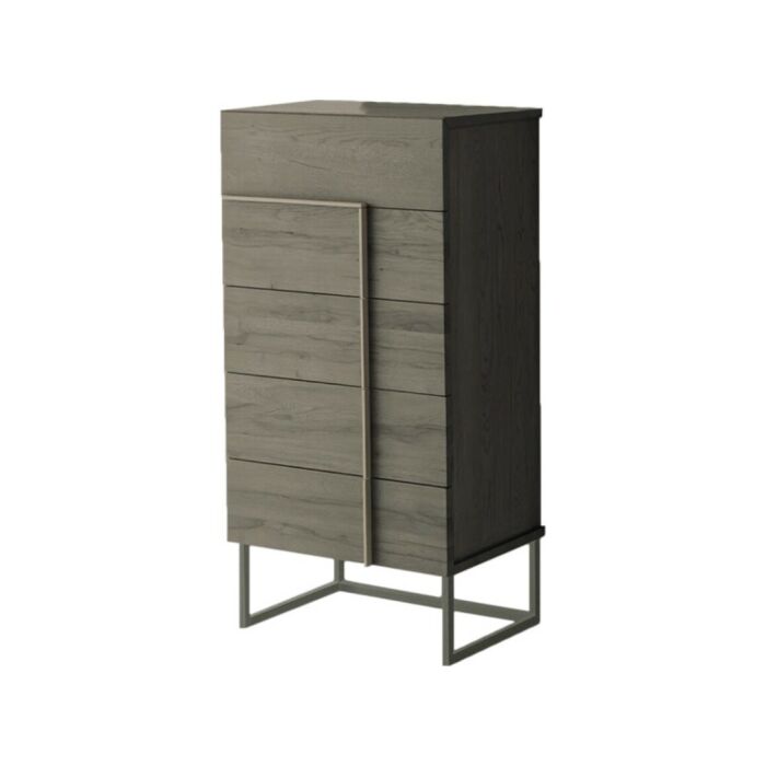 devina nais NOVA Night Collection Kommode mit 5 Schubladen aus massivem Eichenholz (strukturiert), Holzgriffen und Eisensockel
