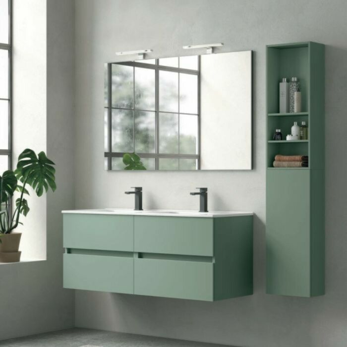 legnox CREA UNIT 01 Composition suspendue avec 4 tiroirs avec vasque, miroir avec éclairage, élément haut ouvert et élément haut avec porte