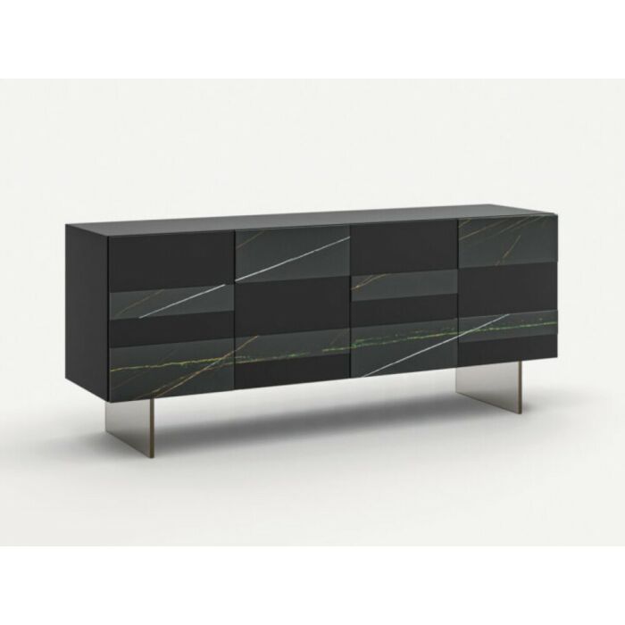 orme VITRO STRIPE Complementi Madia a 3 | 4 ante con struttura in melaminico | laccato e frontali con elementi a specchio - basamento in ferro | plexiglass opzionale