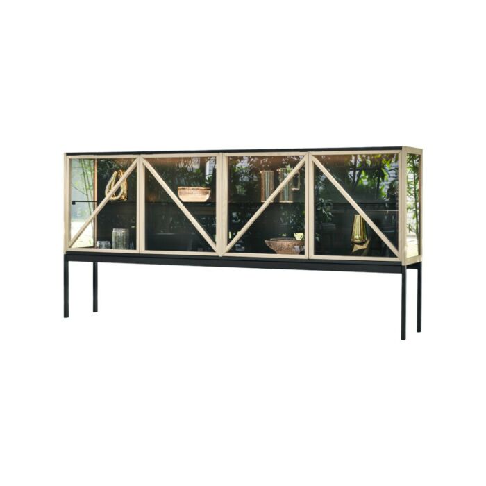 miniforms Kramer Sideboard with 4 glass doors and black lacquered structure/top
