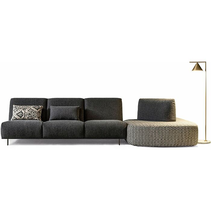samoa BLANK EXPERIENCE COLLECTION 2 seater sofa | 3 seats | with bench | composition with central pouf and fabric bench | eco leather - 2 types of armrests