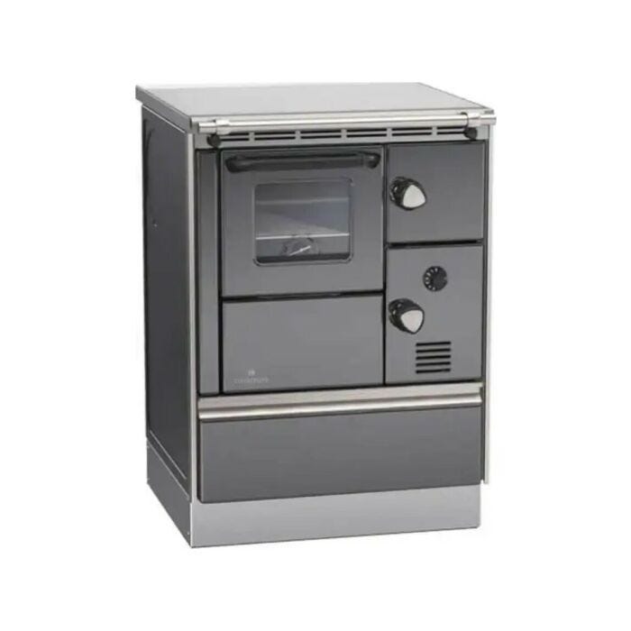 lohberger REGA 60 7,1 kW natürlicher Konvektions-Heißluft-Holzofen mit Backofen – metallisches Anthrazit