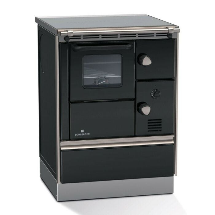 lohberger REGA 60 7,1 kW natürlicher Konvektions-Heißluft-Holzofen mit Backofen – mattschwarz/grau