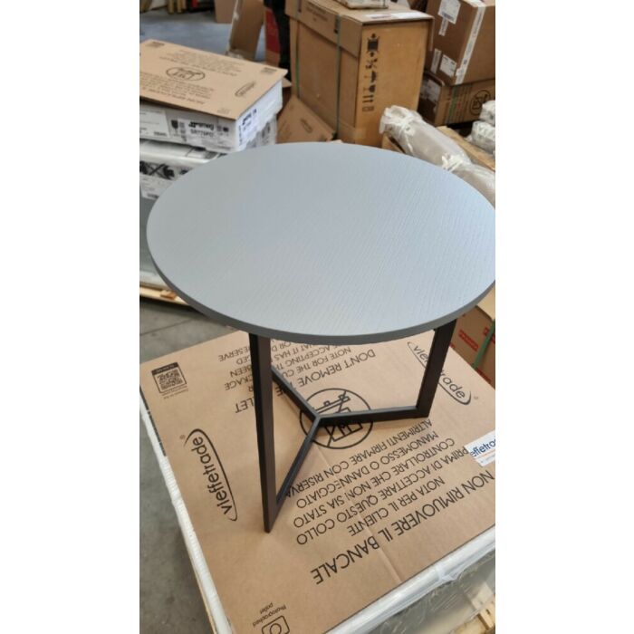 tomasella JOY GRIGIO Runder Couchtisch Ø 45 cm H 47 cm mit anthrazitfarbener Metallstruktur und offenporig lackierter Platte