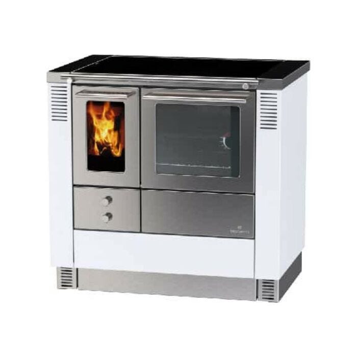 lohberger LC 75B EDITION VARIOLINE 7.0 kw natural convection hot air wood stove with oven - white/stainless steel