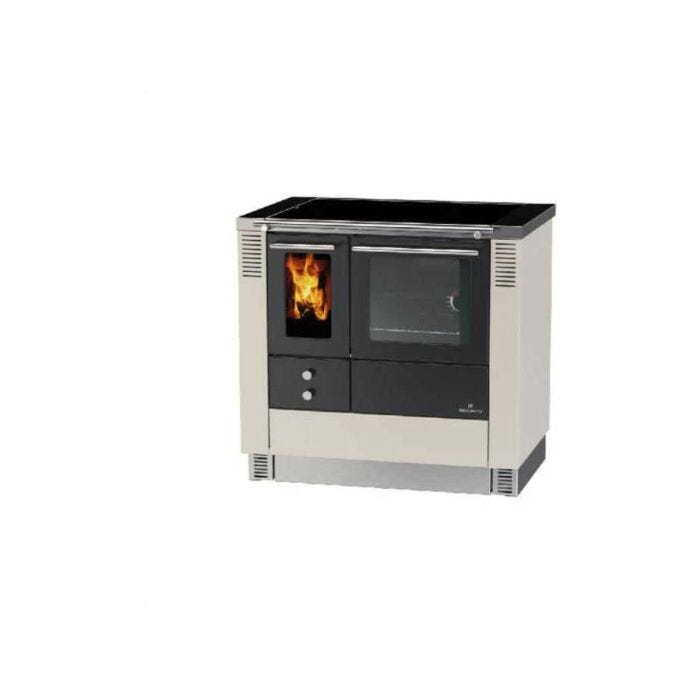 lohberger LC 75B EDITION VARIOLINE 7.0 kw natural convection hot air wood stove with oven - cream/black matt grey