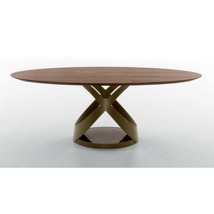 tonin casa CAPRI Fixed table with painted steel and marble base, glass top | wood