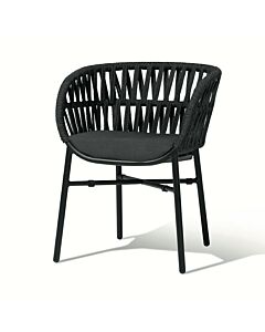grattoni TAHITI Fauteuil empilable avec structure en aluminium noir recouvert de tissu gris foncé avec coussin amovible Mixed Black