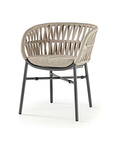 grattoni TAHITI Fauteuil empilable avec structure en aluminium anthracite recouvert de tissu gris clair avec coussin taupe amovible