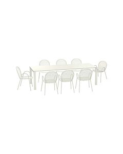 emu 116+479 Ronda+Round Lot de 8 chaises avec accoudoirs et 1 table extensible - blanc mat
