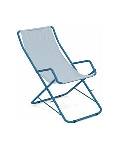 emu 170 Bahama Chaise longue avec structure en métal bleu et assise en tissu bleu clair