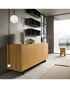 fgf LINEAR Madia 3 ante in legno massello finitura OAK con piedini in metallo | vetro | polipropilene